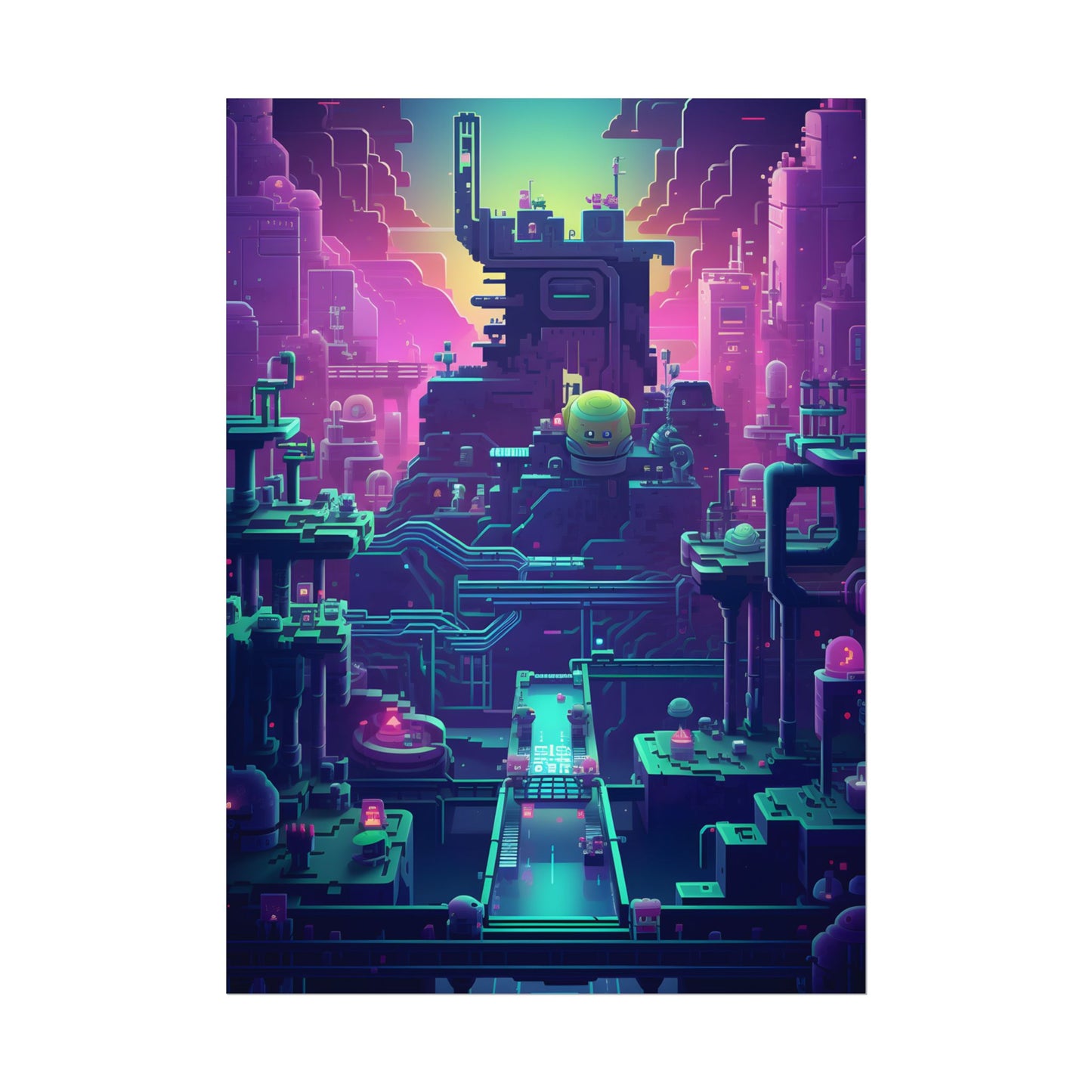 Vibrant Cyber-Pets: Gamified Pixelated Digital Art - Poster