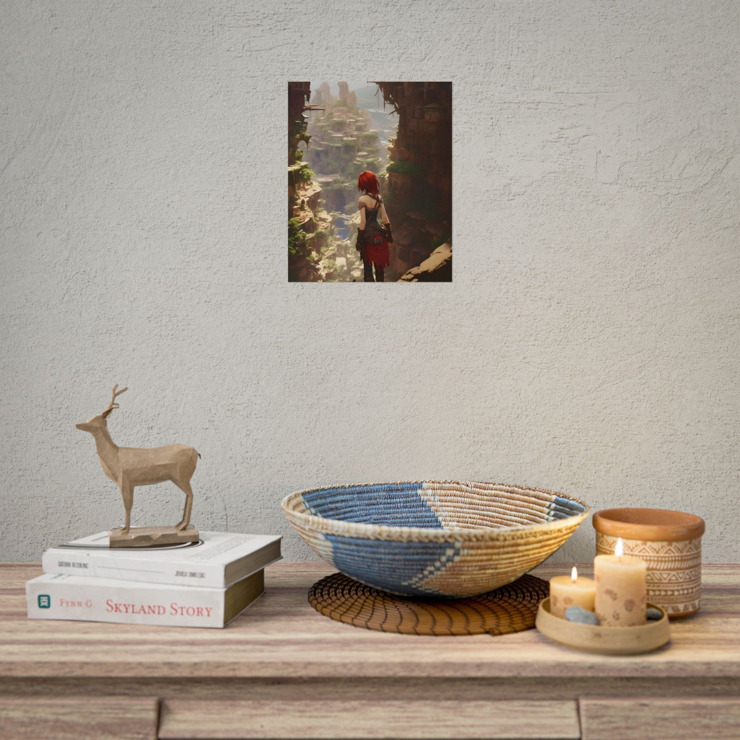 Anime Red Haired Female: Dramatic Bird's Eye View - Poster