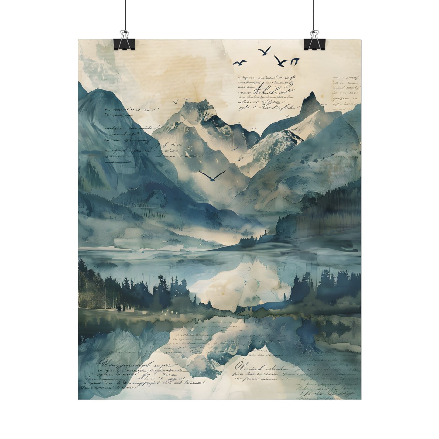 Serene Mountain Landscape: Wildlife Art with Birds in Flight - Poster