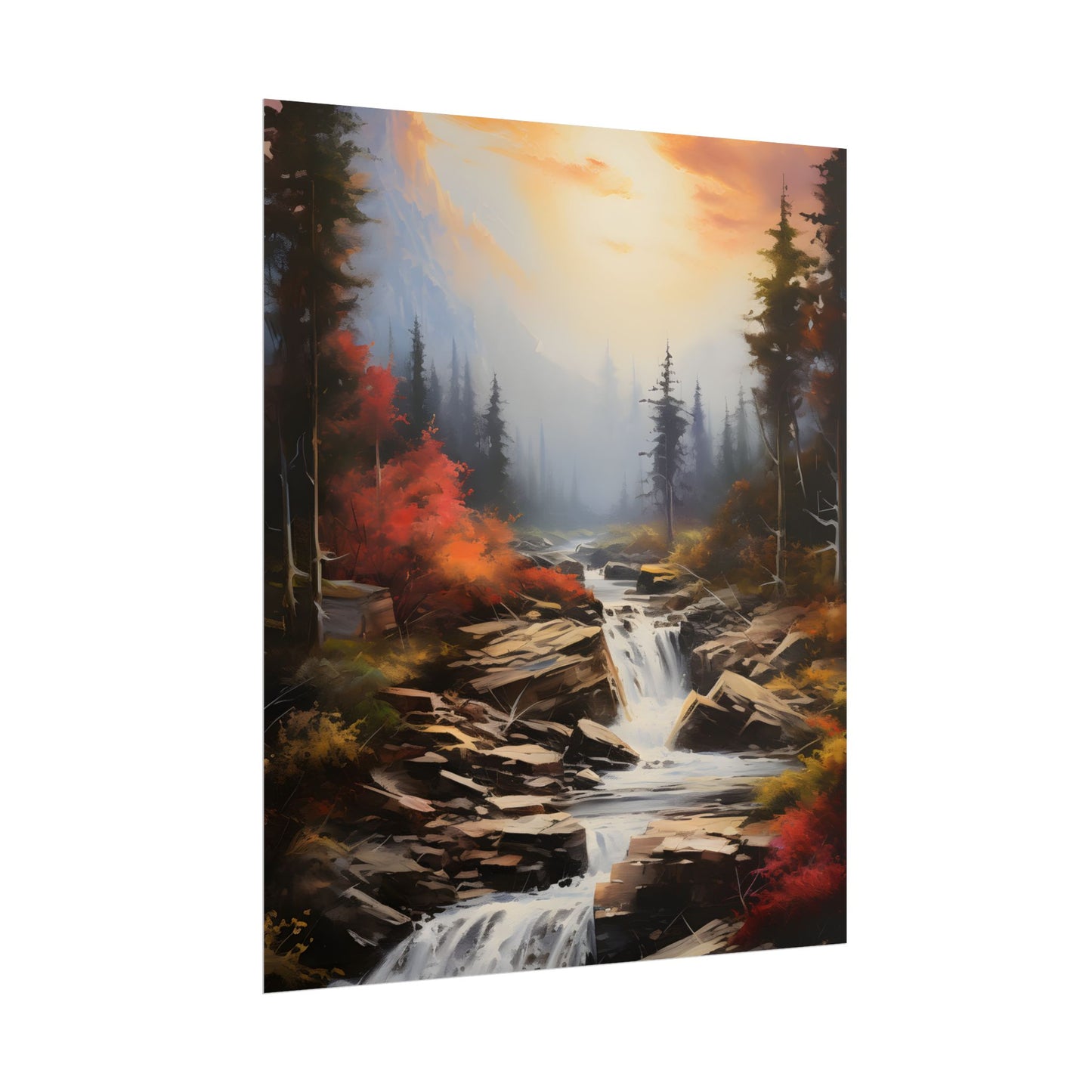 Breathtaking Waterfall: Magnificent Oil Painting Artwork - Poster