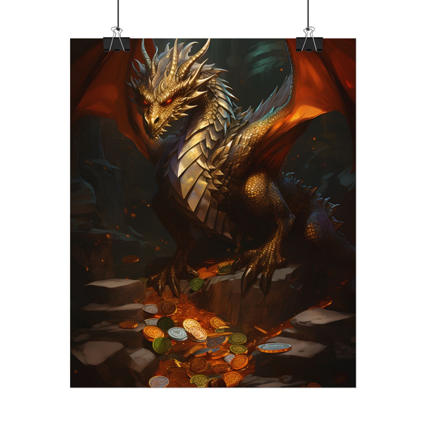 Ancient Fantasy Dragon Guard: Majestic Creature Art - Poster