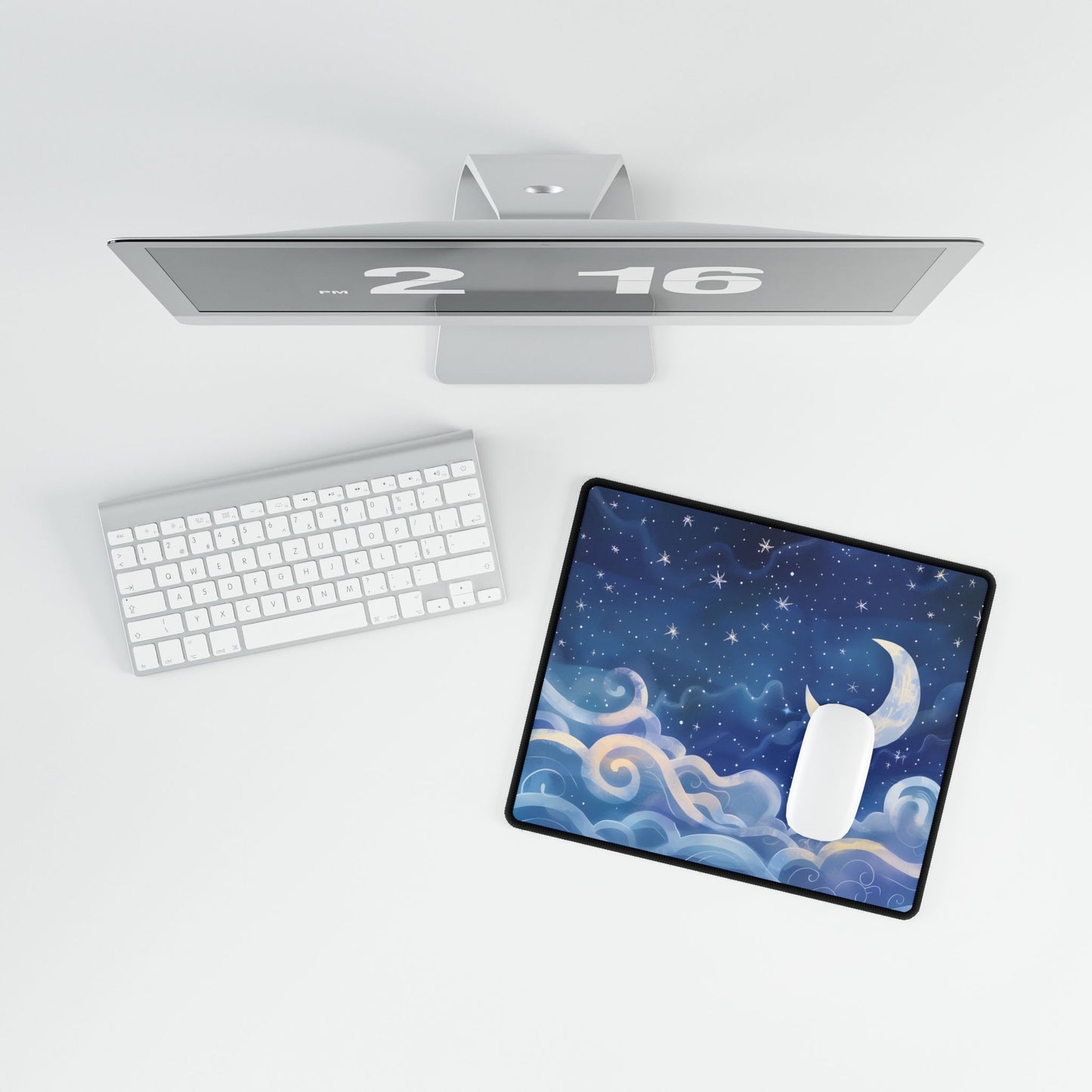 Whimsical Night Sky Dreams: Magical Illustration - Desk Mat