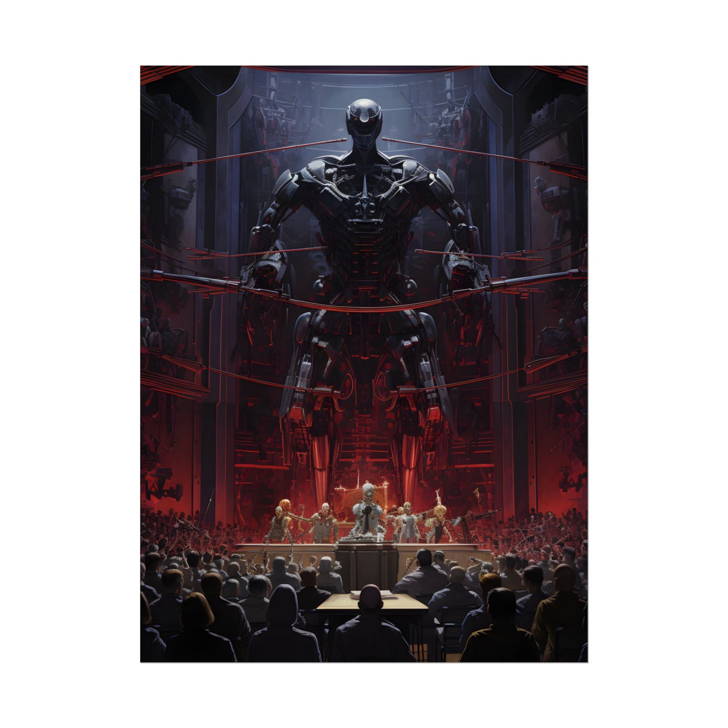 Robot Orchestra: Modern Concert Hall Scene Art - Poster