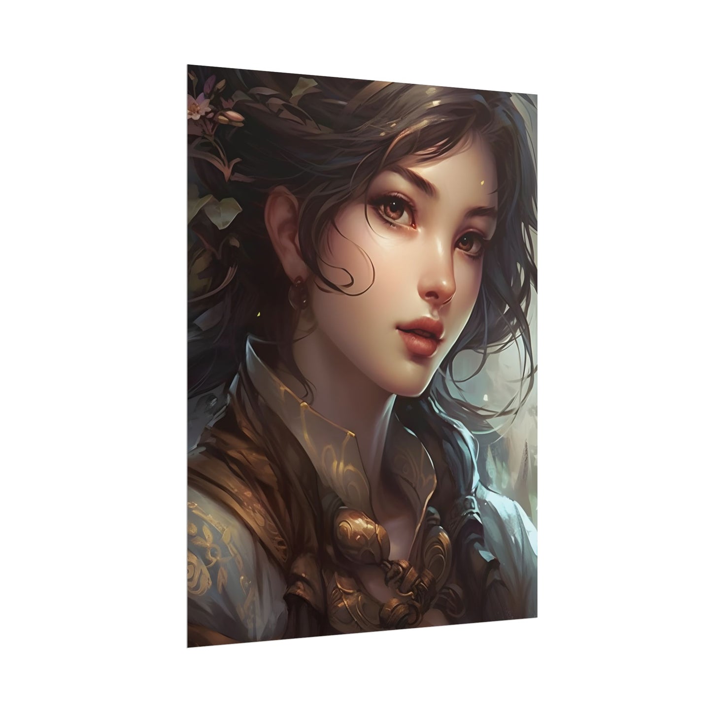 Astonishing Brunette Portrait: Elegant Digital Artwork - Poster