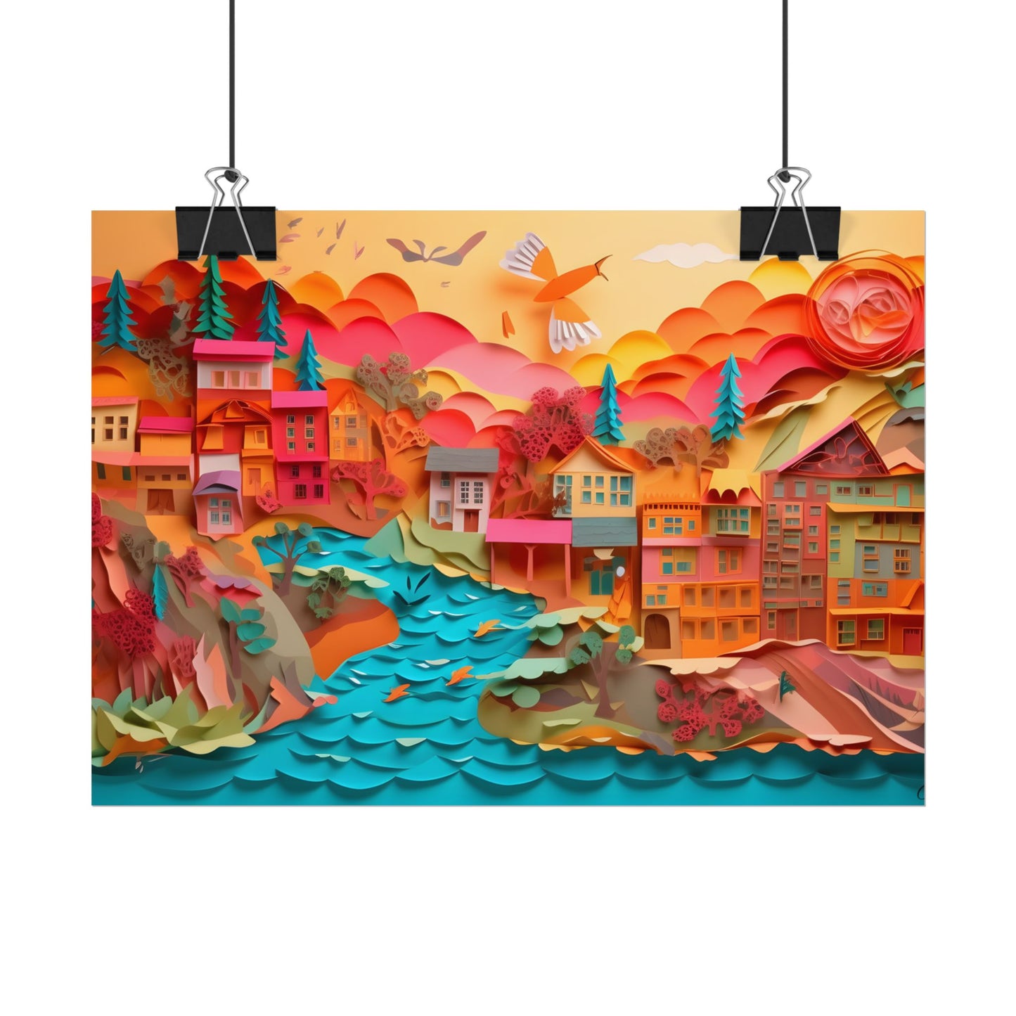Magical Beach Quill: Vibrant Paper Art of Tropical Paradise - Poster