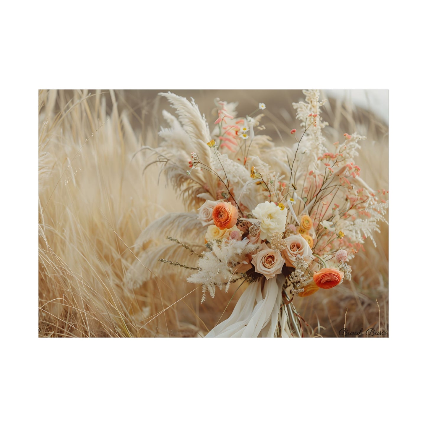 Whimsical Floral Oasis: Vibrant Pampas Artwork - Poster