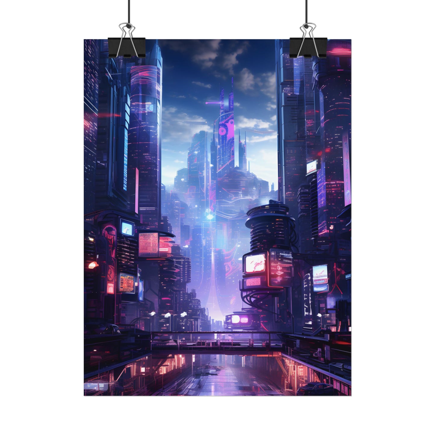 Cyberpunk Dystopia: Neon Cityscape Digital Art - Poster