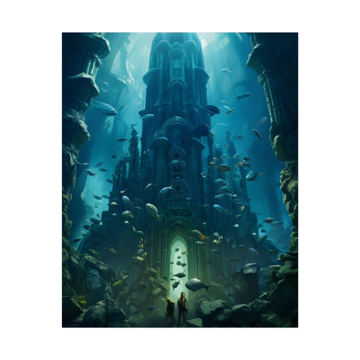 Sunken Ancient City: Underwater Ruins Digital Art - Poster