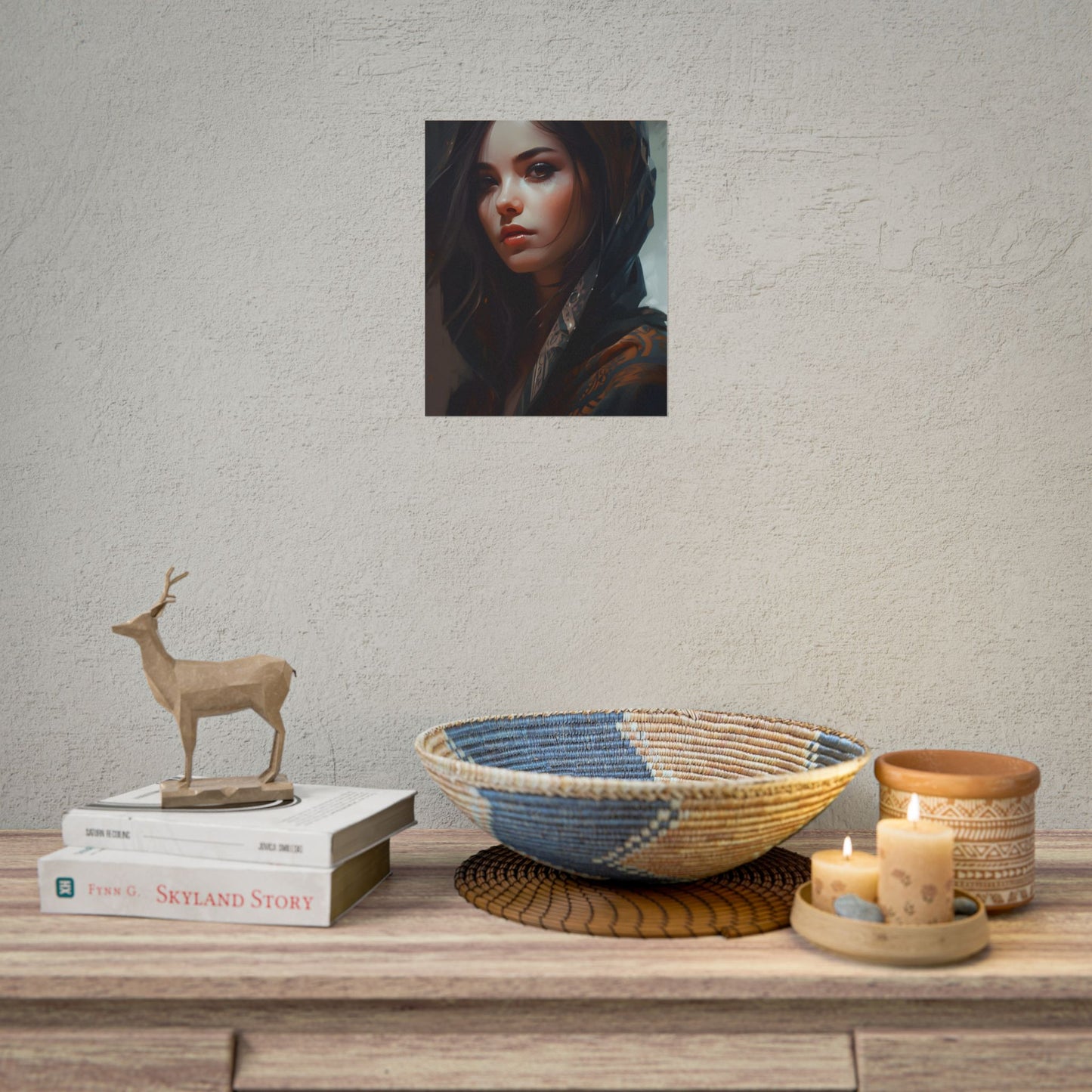Dark Hair Woman: Colorful Portrait Digital Artwork - Poster