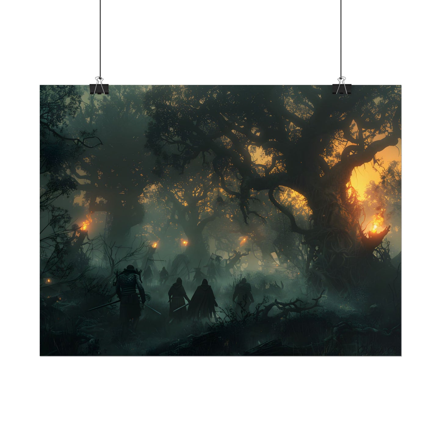 Serene Forest Sunset: Peaceful People's Journey - Poster