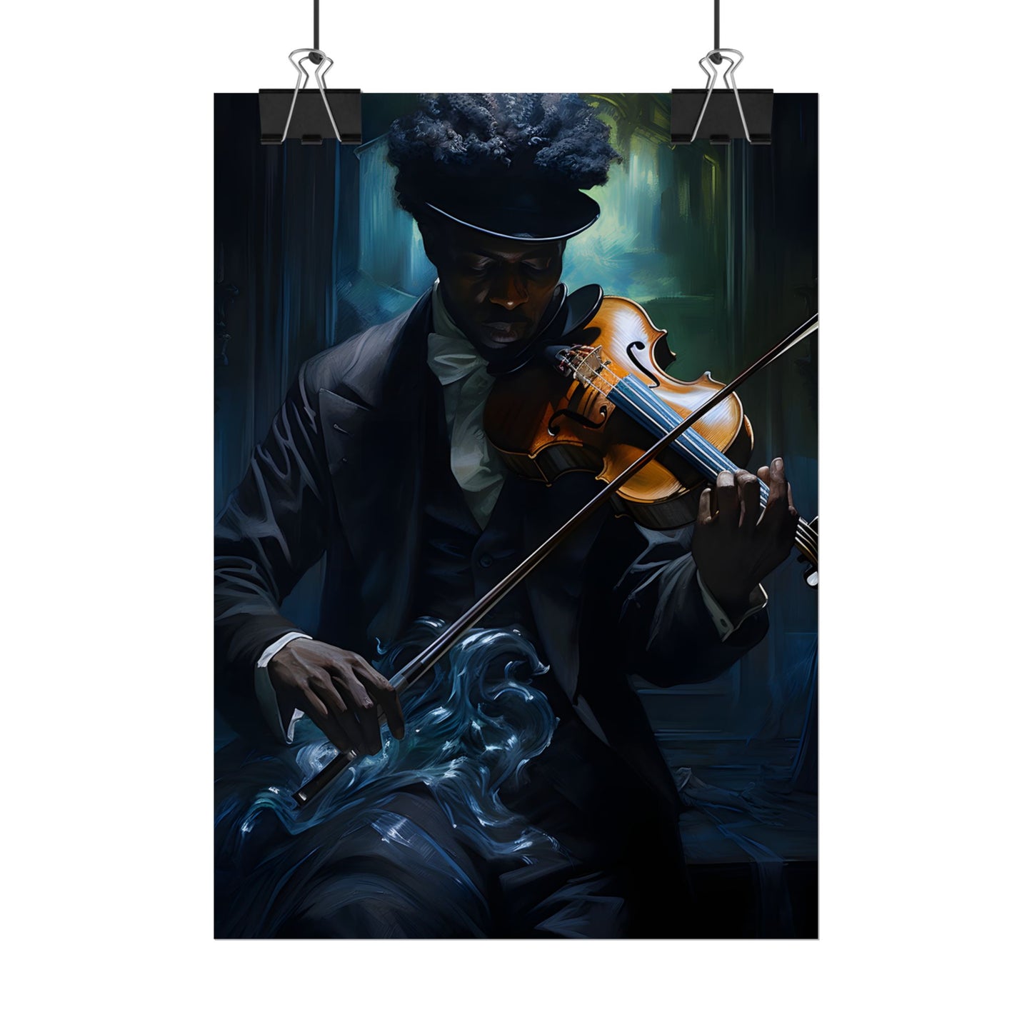 Mysterious Musician in Concentration: Portrait with Violin - Poster