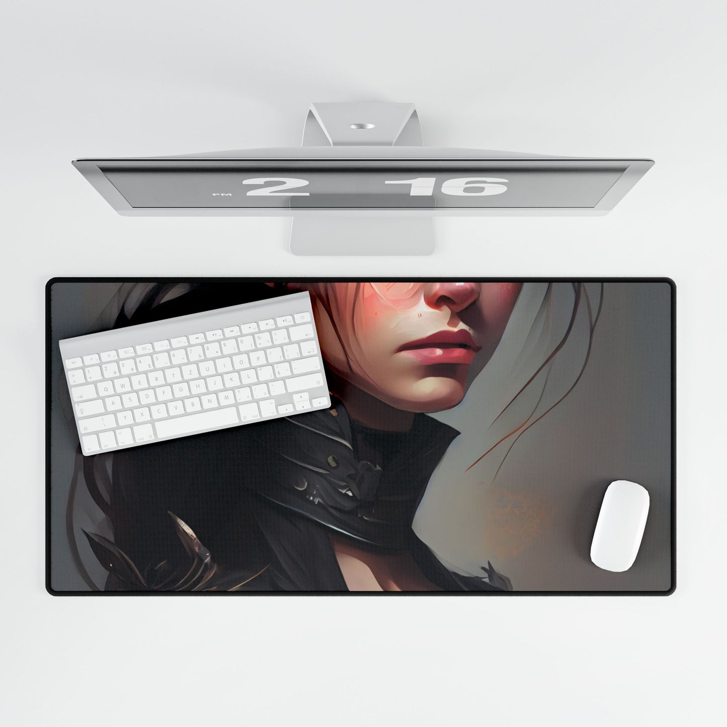 Artistic Female Portrait: Elegant Dress Digital Artwork - Desk Mat