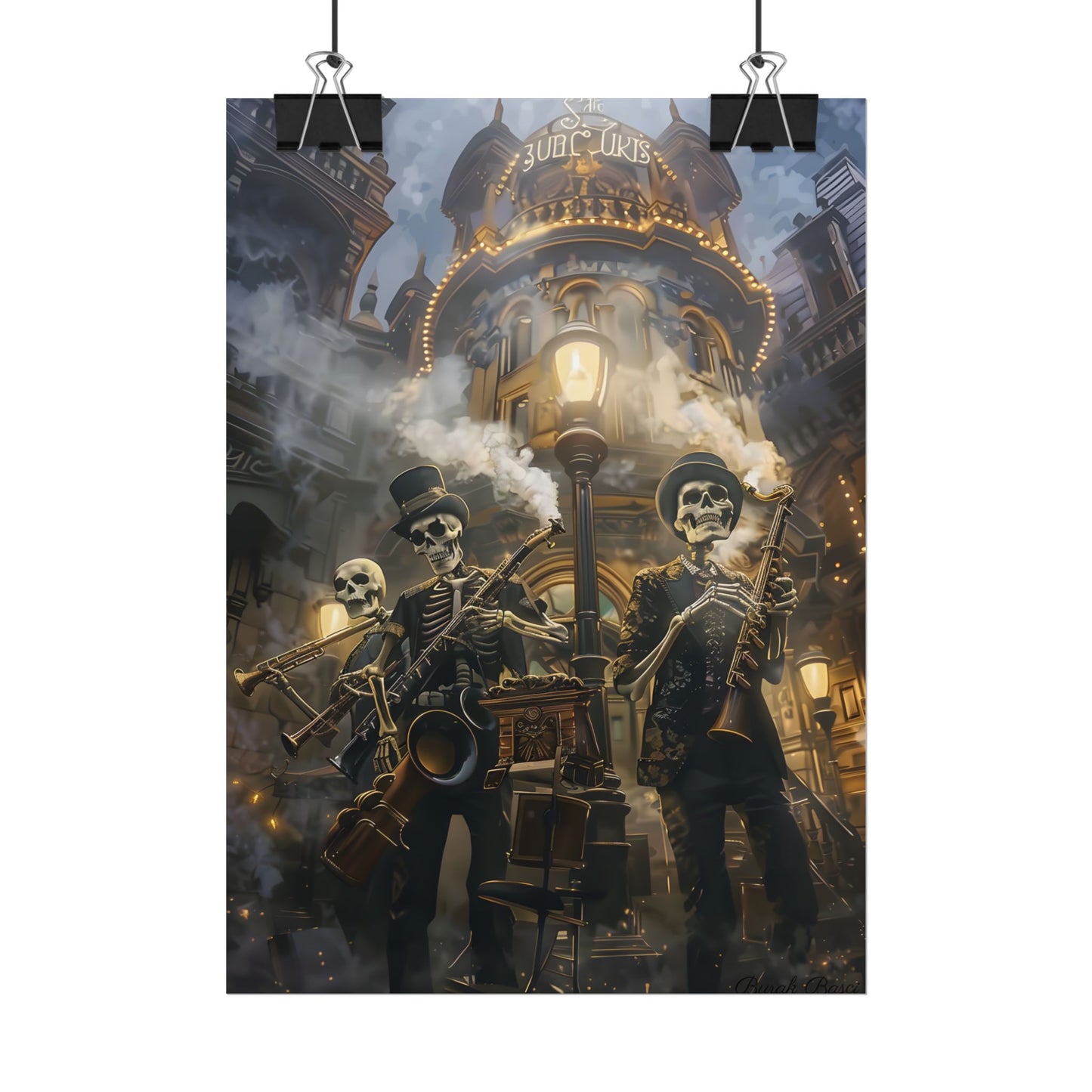 Victorian Skeleton Jazz Band: Nostalgic Lowbrow Art Piece - Poster