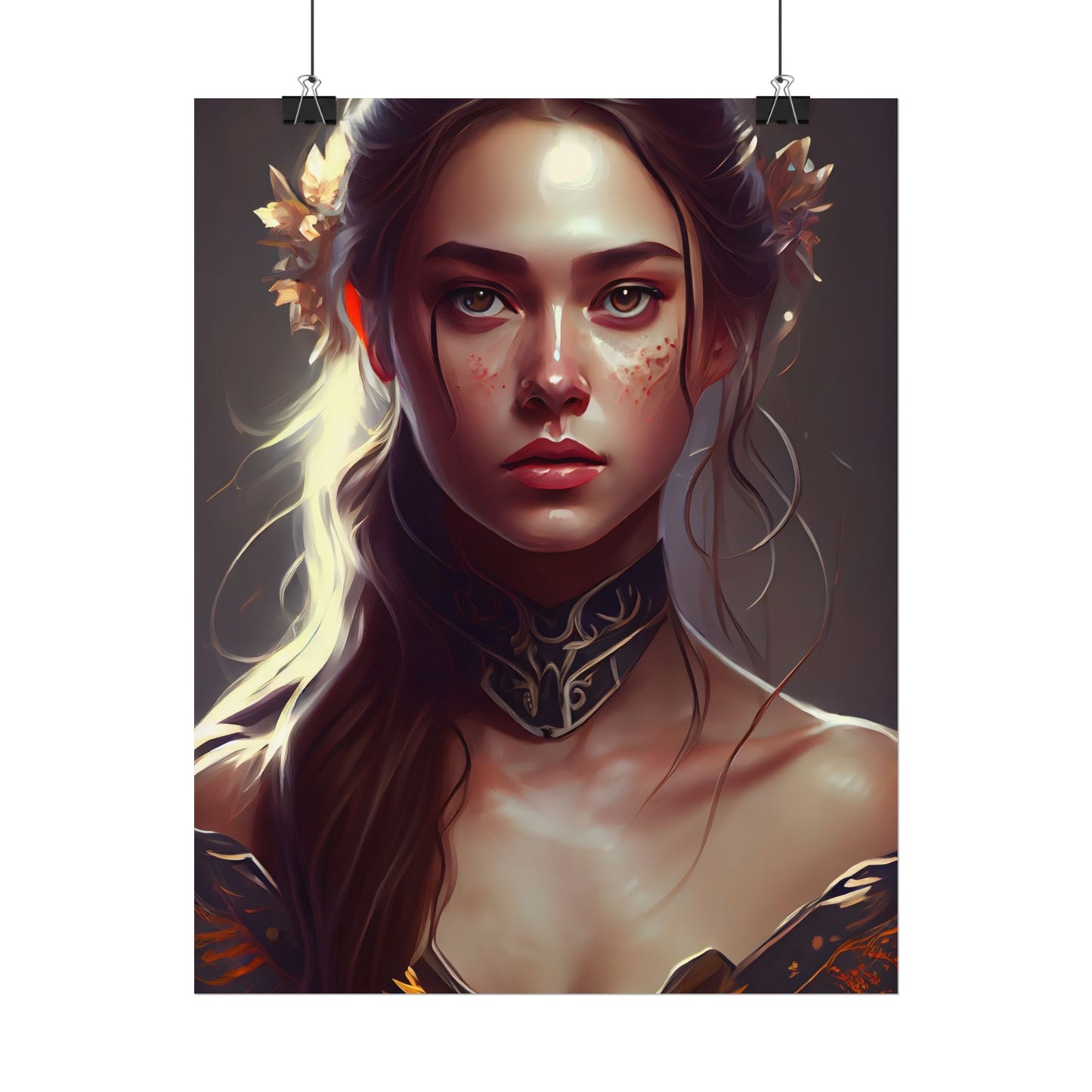 Stunning Female Portrait: Brown Hair Artwork in a Dramatic Style - Poster