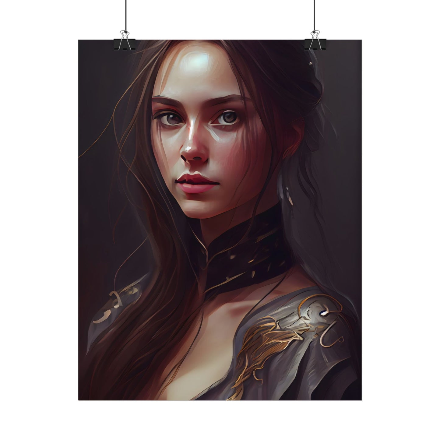 Elegant Indoor Portrait: Brown Hair Beauty - Poster