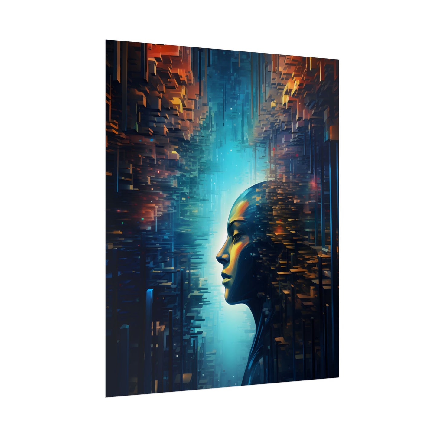 Cyber Dreams: Futuristic Digital Artwork with Neon Lights - Poster