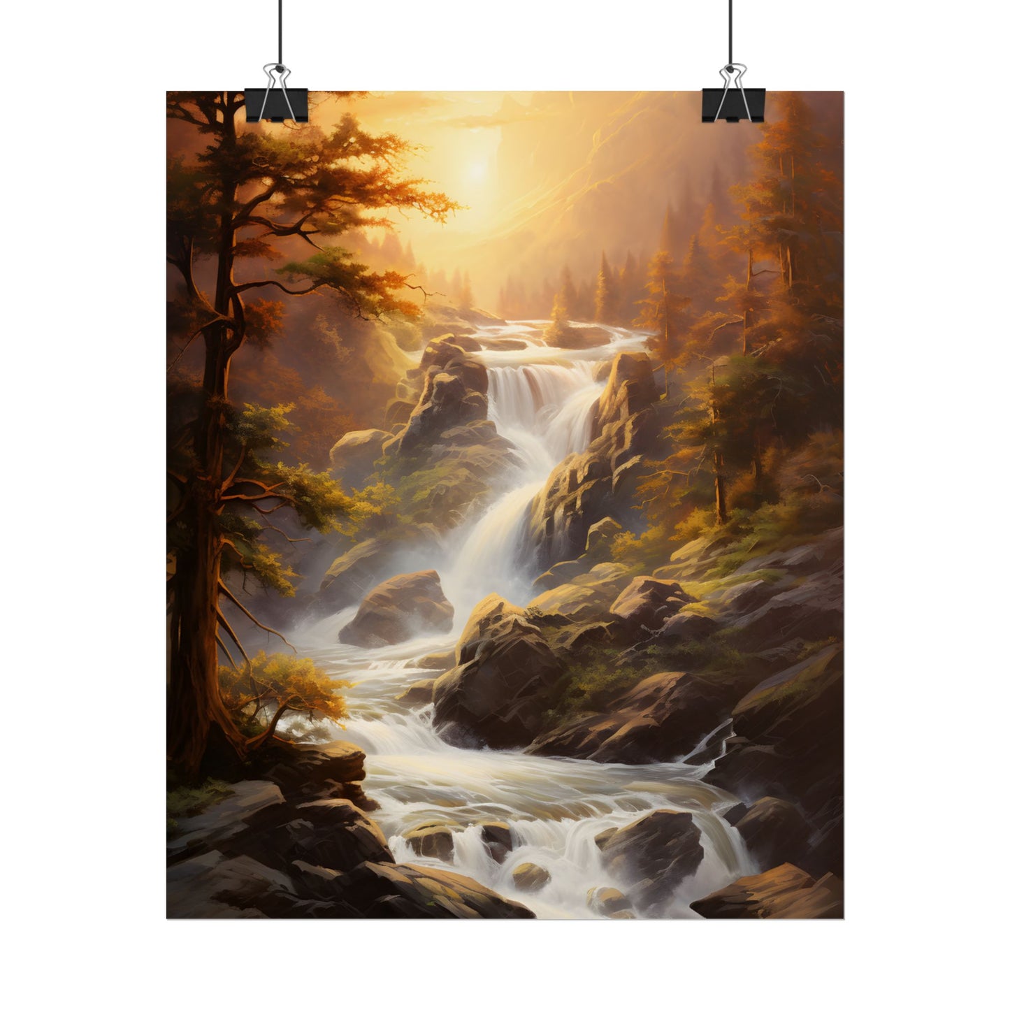 Breathtaking Waterfall: Oil Painting Artwork - Poster