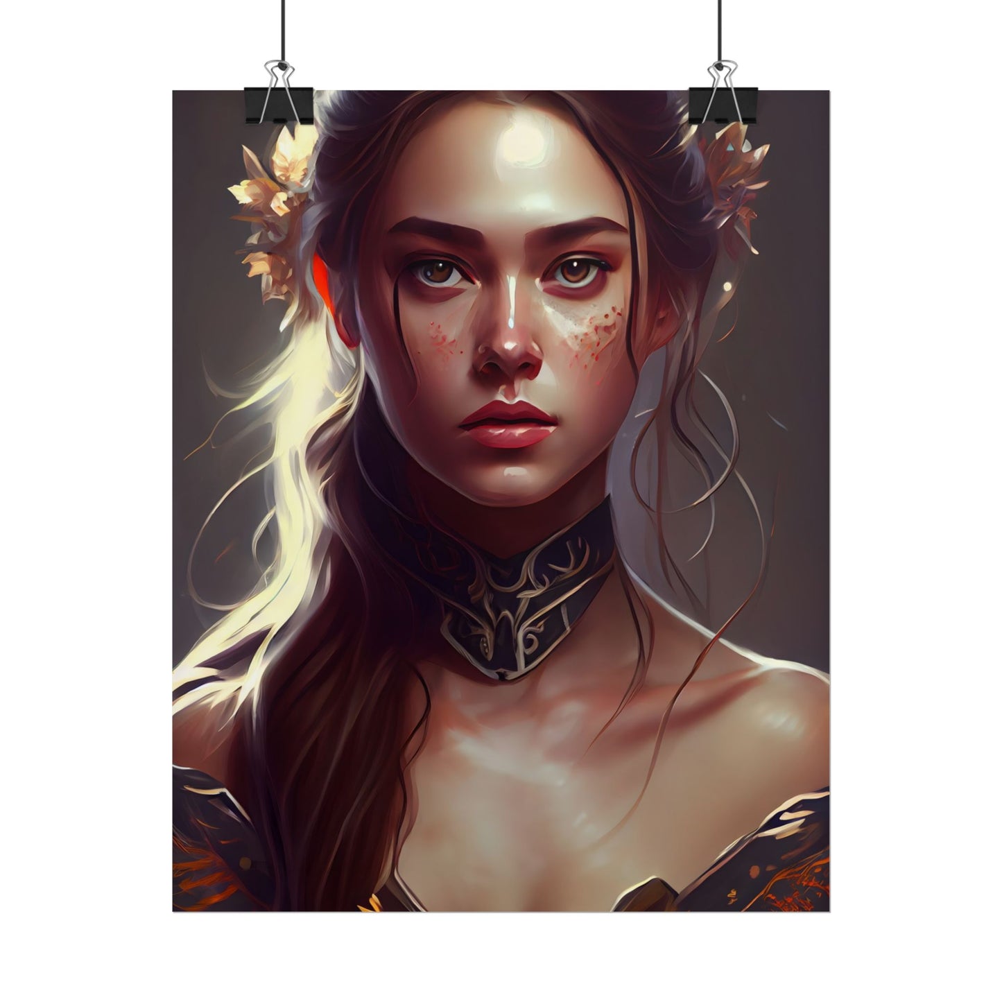Stunning Female Portrait: Brown Hair Artwork in a Dramatic Style - Poster