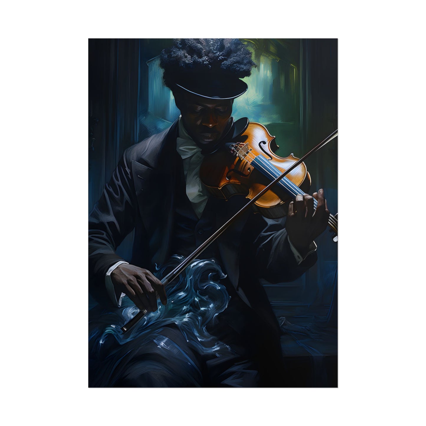 Mysterious Musician in Concentration: Portrait with Violin - Poster