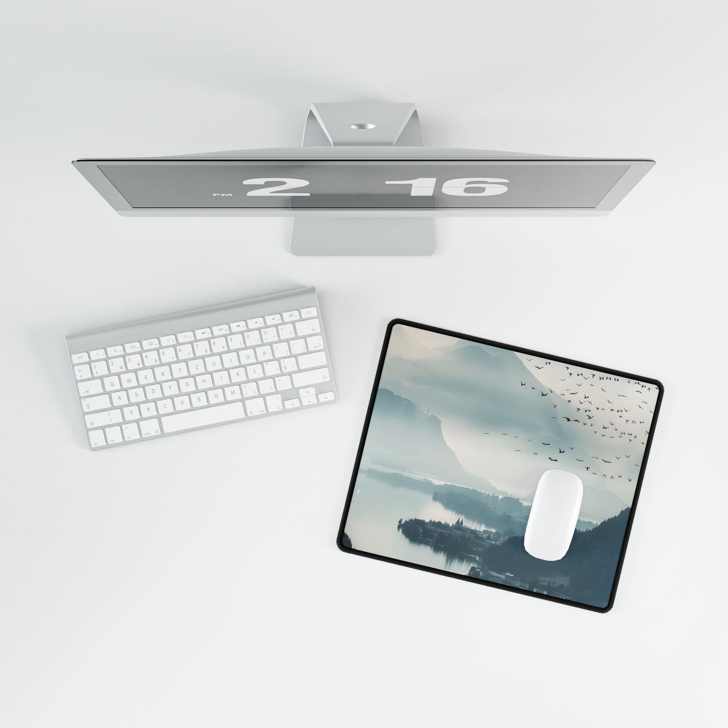 Serene Mountain Landscape: Bird's Eye View Art - Desk Mat