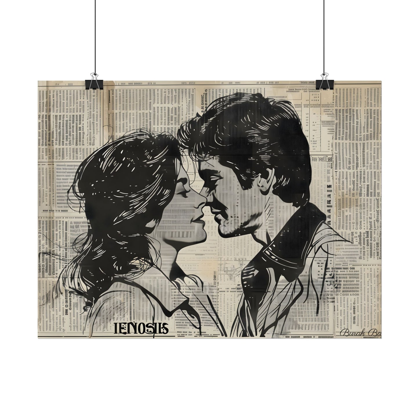 Vintage Romance Couples: Timeless Newsprint Art - Poster
