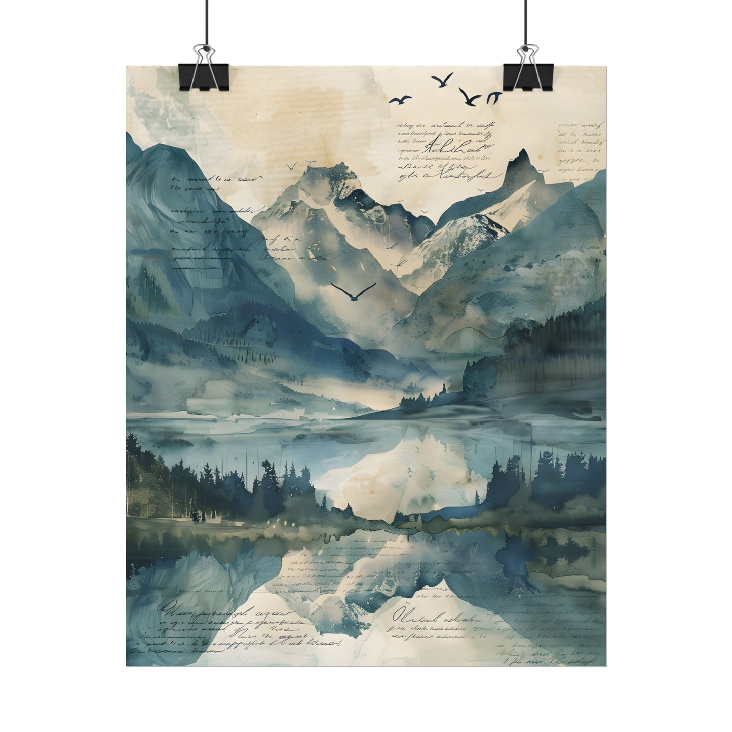 Serene Mountain Landscape: Wildlife Art with Birds in Flight - Poster