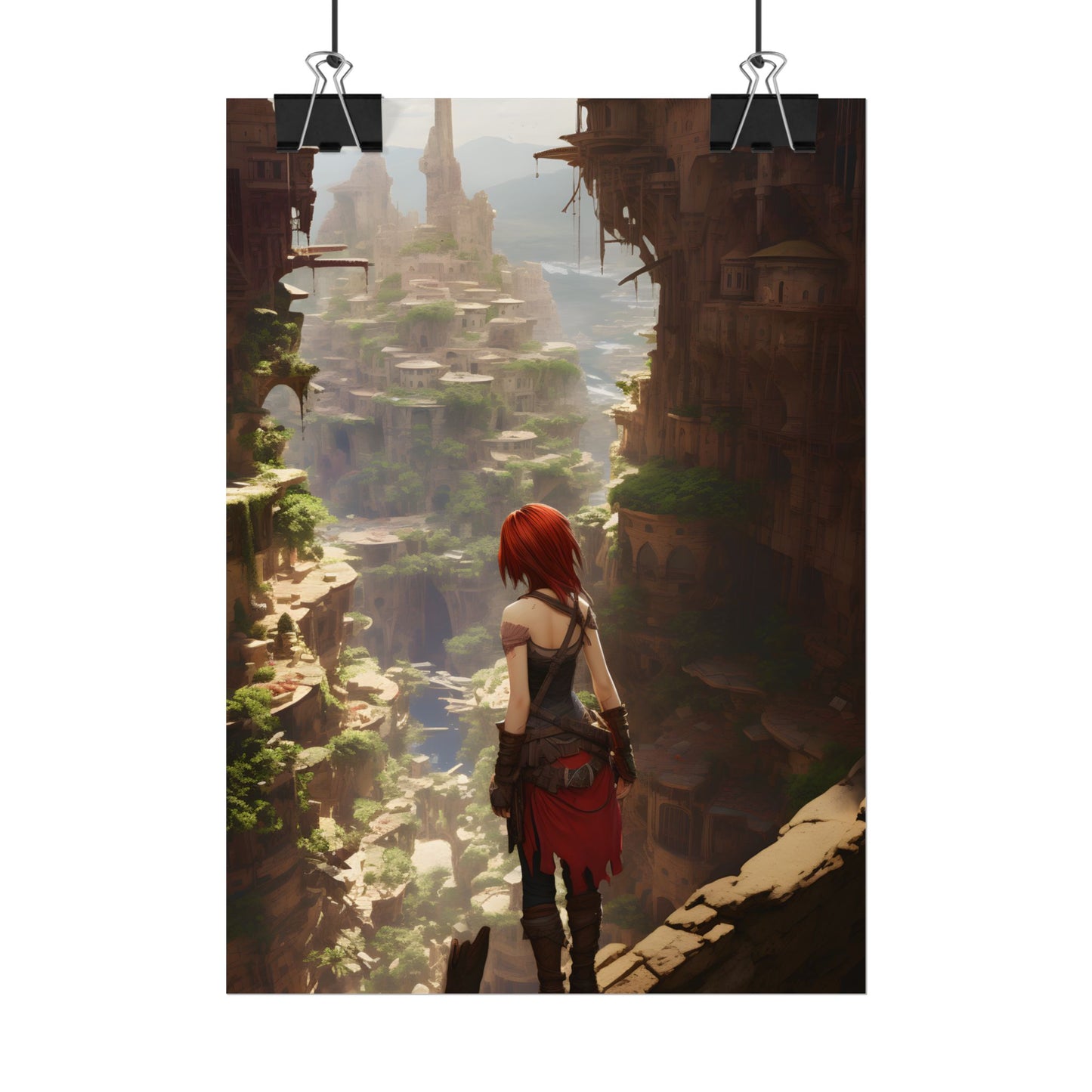 Anime Red Haired Female: Dramatic Bird's Eye View - Poster