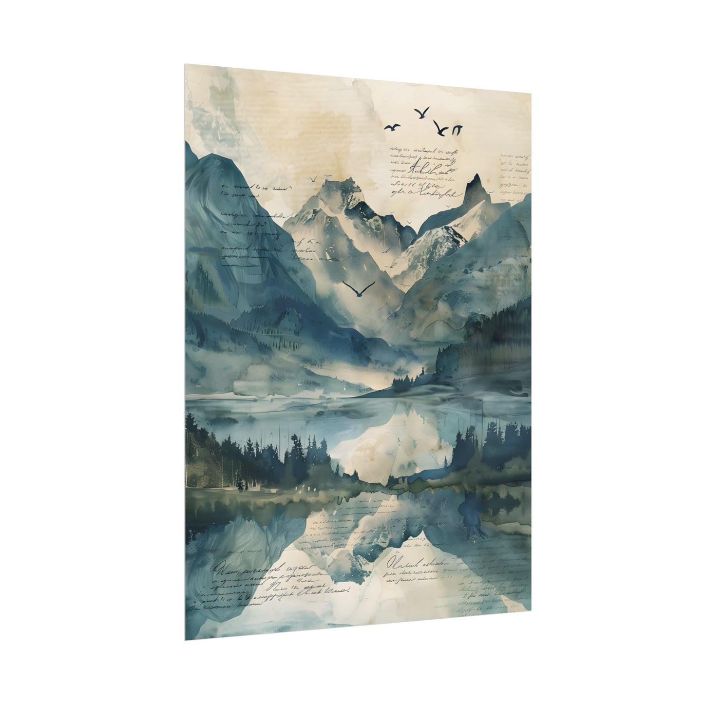 Serene Mountain Landscape: Wildlife Art with Birds in Flight - Poster