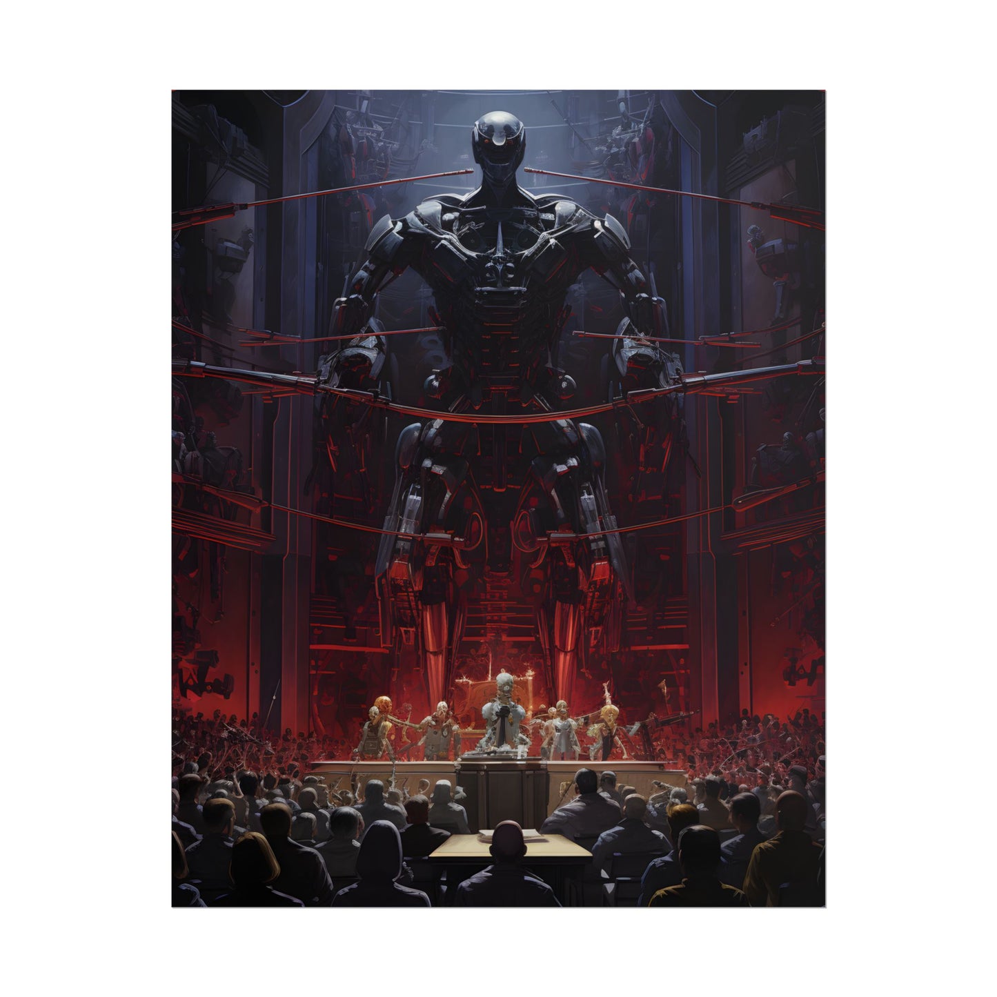 Robot Orchestra: Modern Concert Hall Scene Art - Poster