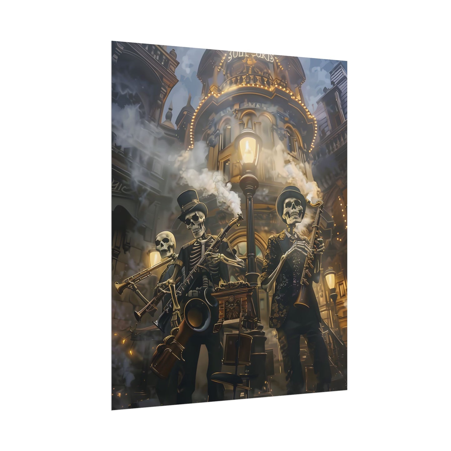 Victorian Skeleton Jazz Band: Nostalgic Lowbrow Art Piece - Poster