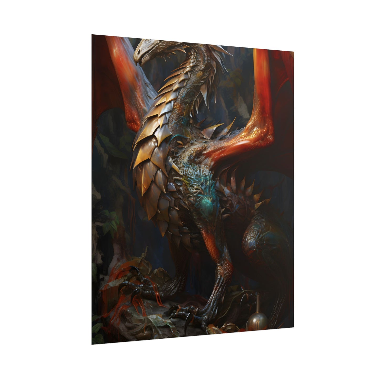 Fantasy Dragon Guardian Art: Ancient Dragon in its Lair - Poster
