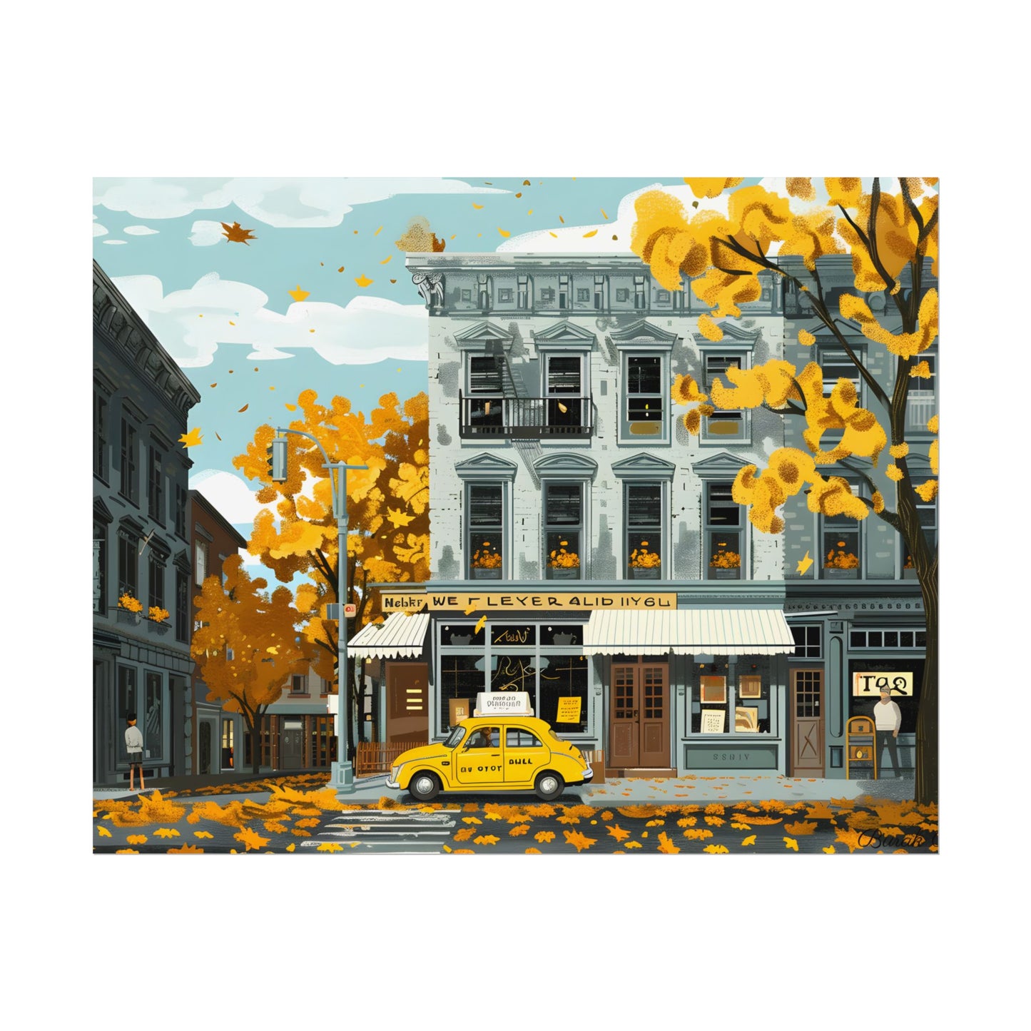Whimsical Yellow Building: Ornate Illustration Artwork - Poster