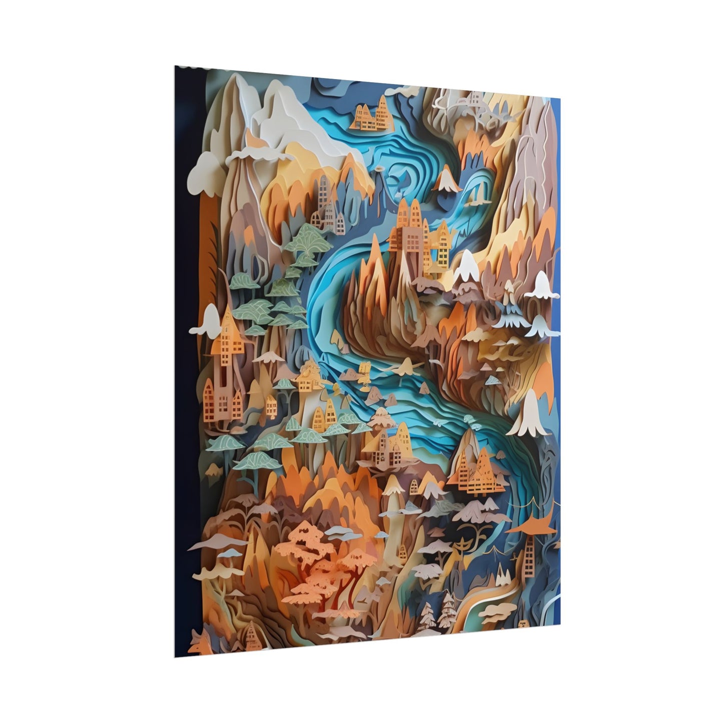 Vibrant Paper Quilling Paradise: Tropical Island Landscape with Colorful Flower - Poster