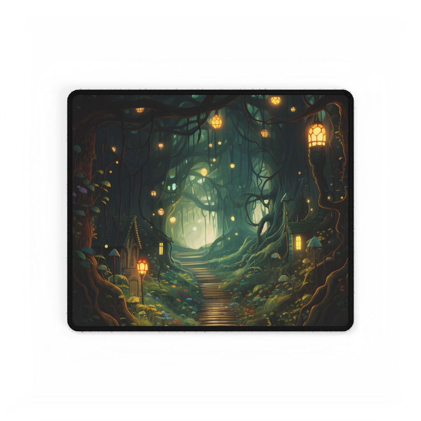 Six Travelers Amidst a Whispering Wood: Serene Scene from Ancient Tales - Desk Mat