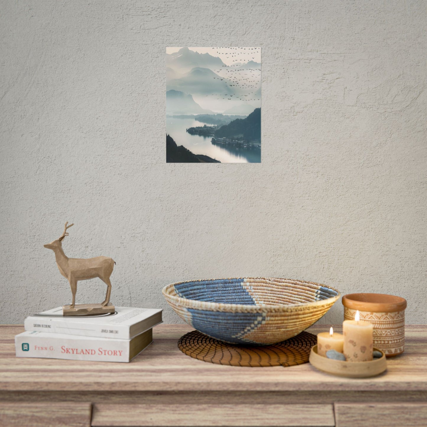 Serene Mountain Landscape: Bird's Eye View Art - Poster