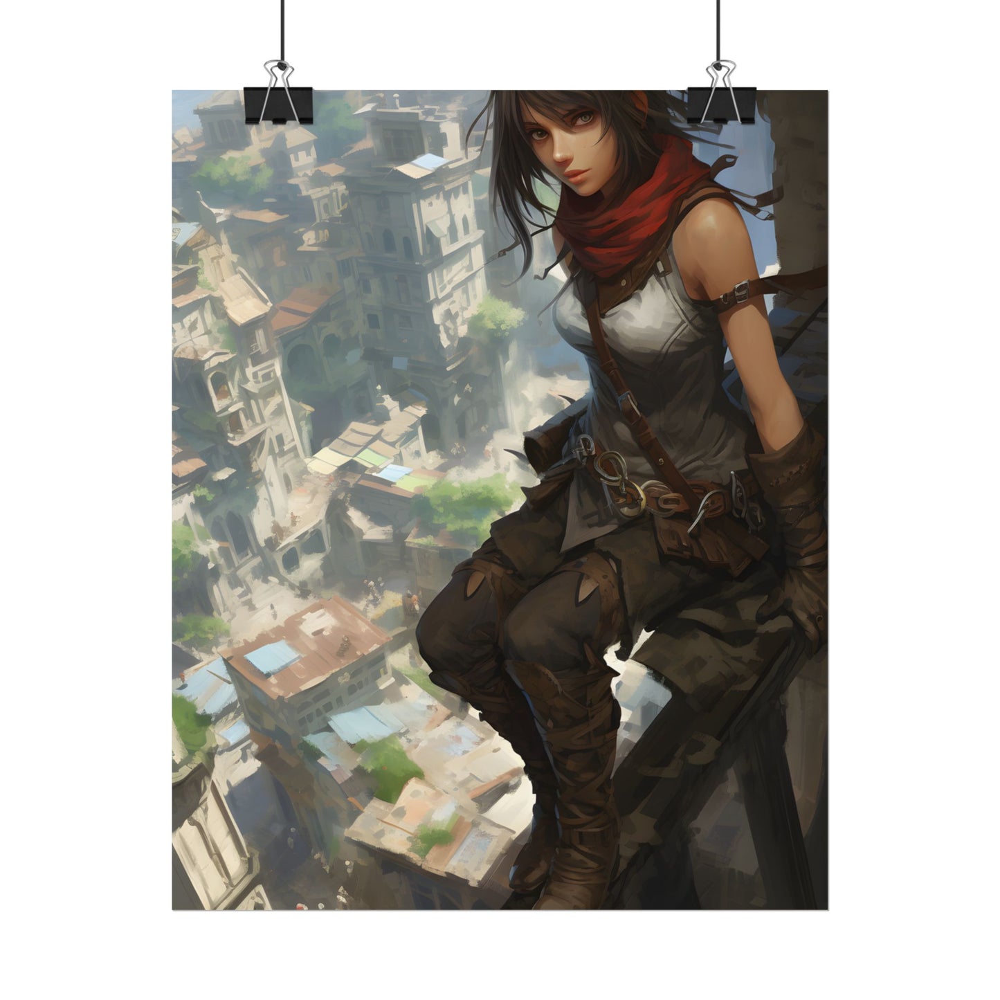 Anime Fantasy Bird's Eye View: White Feathers Digital Art - Poster