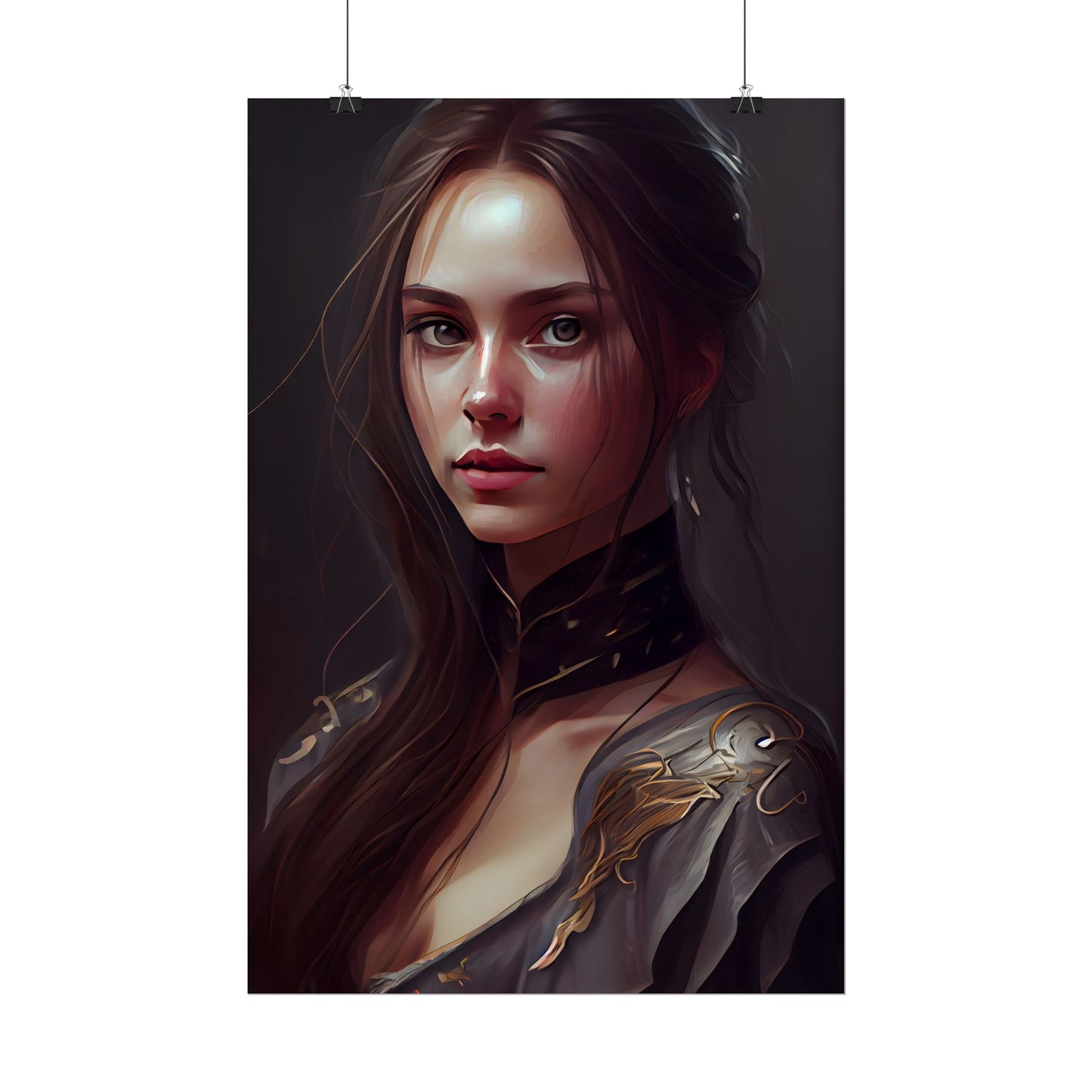 Elegant Indoor Portrait: Brown Hair Beauty - Poster