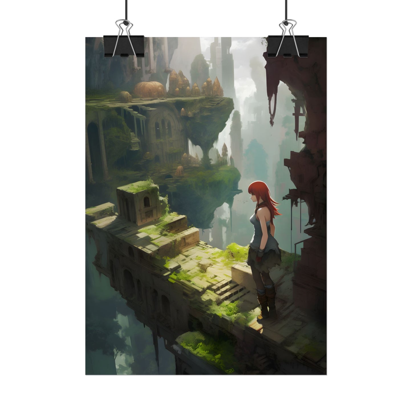 Anime Red Haired Female: Dramatic Eyes Art - Poster