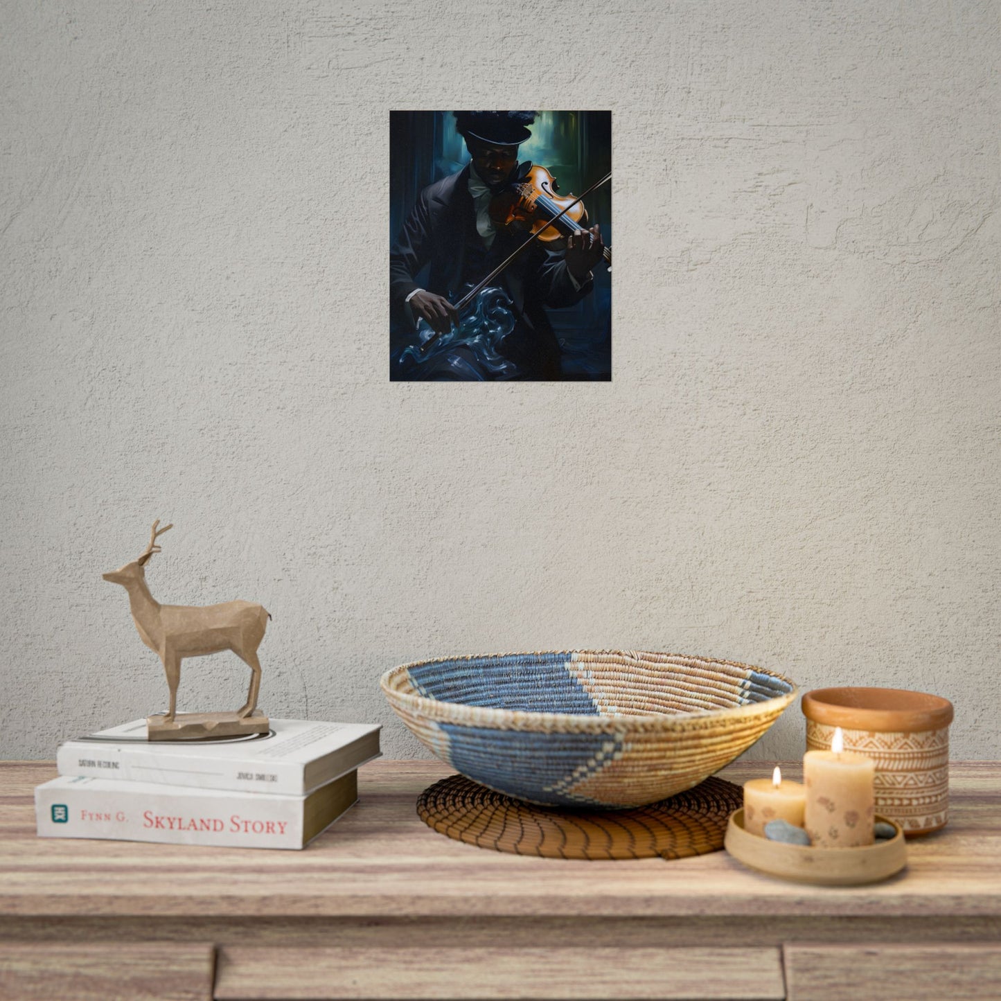 Mysterious Musician in Concentration: Portrait with Violin - Poster
