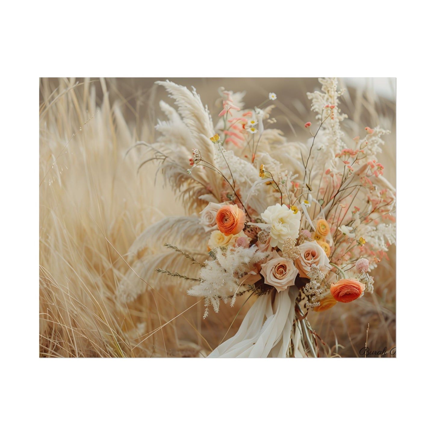 Whimsical Floral Oasis: Vibrant Pampas Artwork - Poster