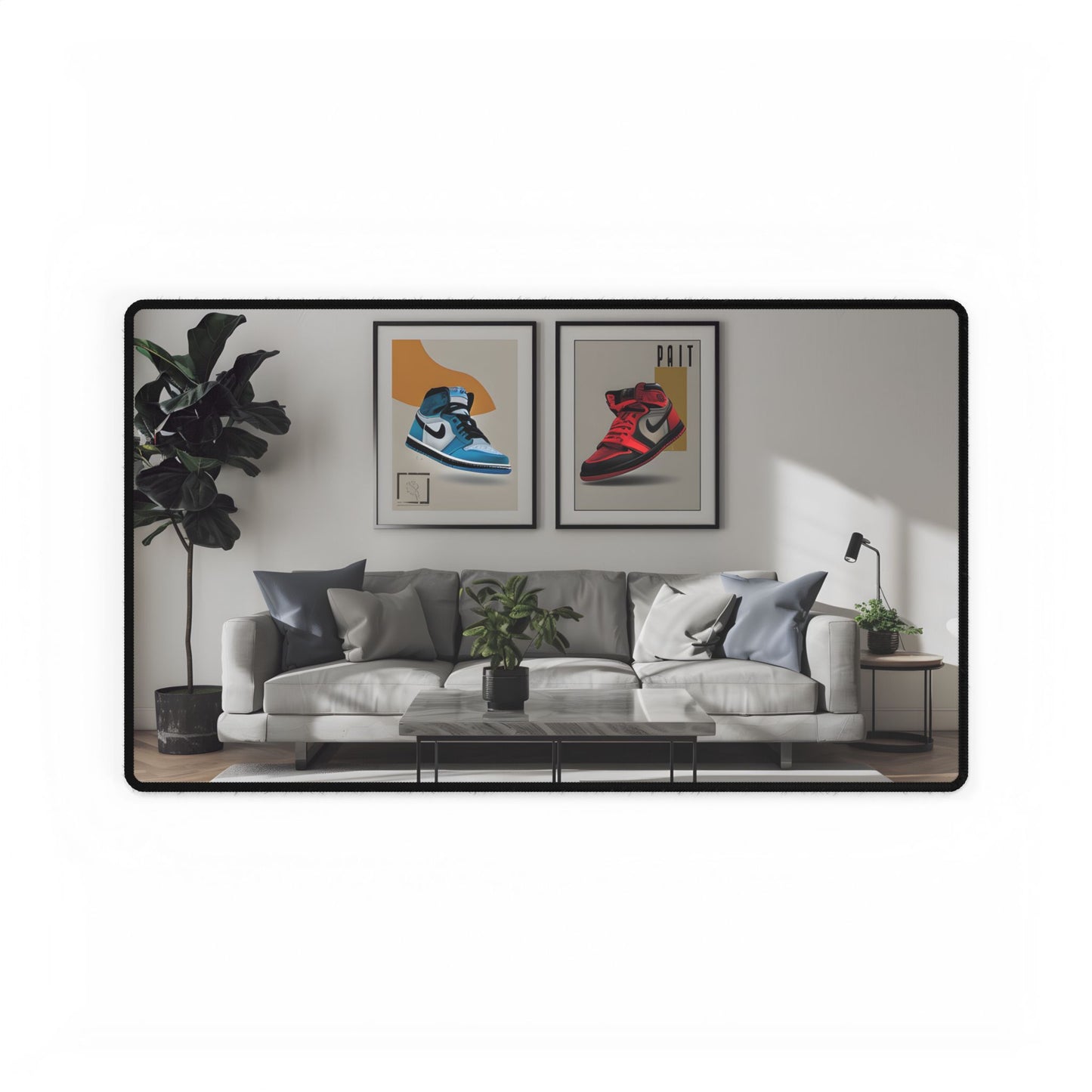 Minimalist Modern Living Room: Neutral Colors & Natural Light Art - Desk Mat