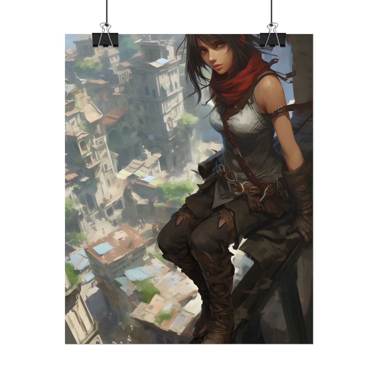Anime Fantasy Bird's Eye View: White Feathers Digital Art - Poster