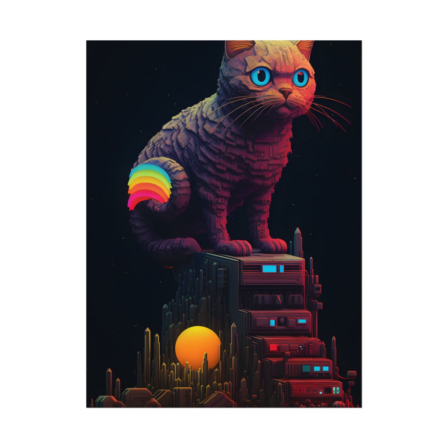 Pixelated Cyber Pets: Futuristic Digital Art - Poster