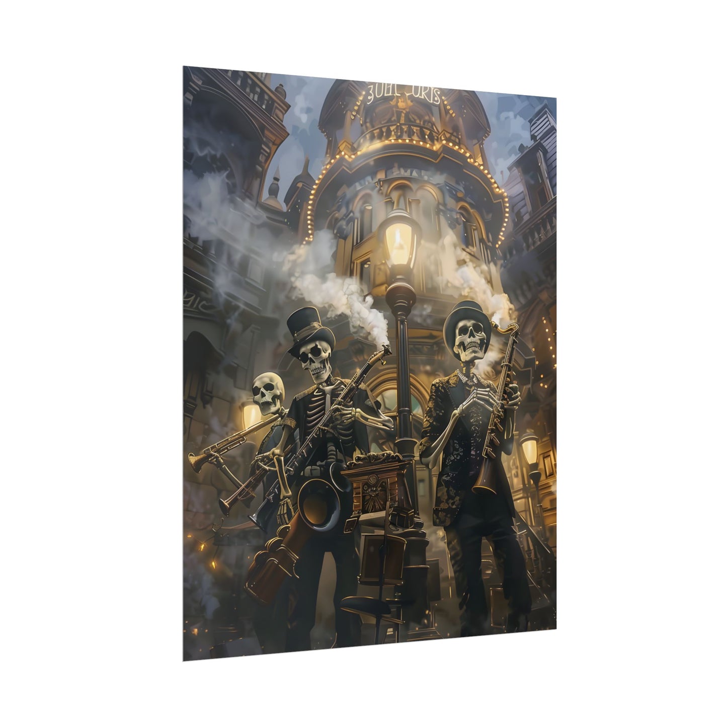 Victorian Skeleton Jazz Band: Nostalgic Lowbrow Art Piece - Poster