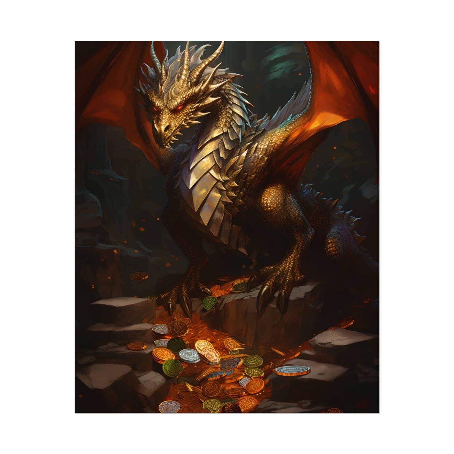 Ancient Fantasy Dragon Guard: Majestic Creature Art - Poster