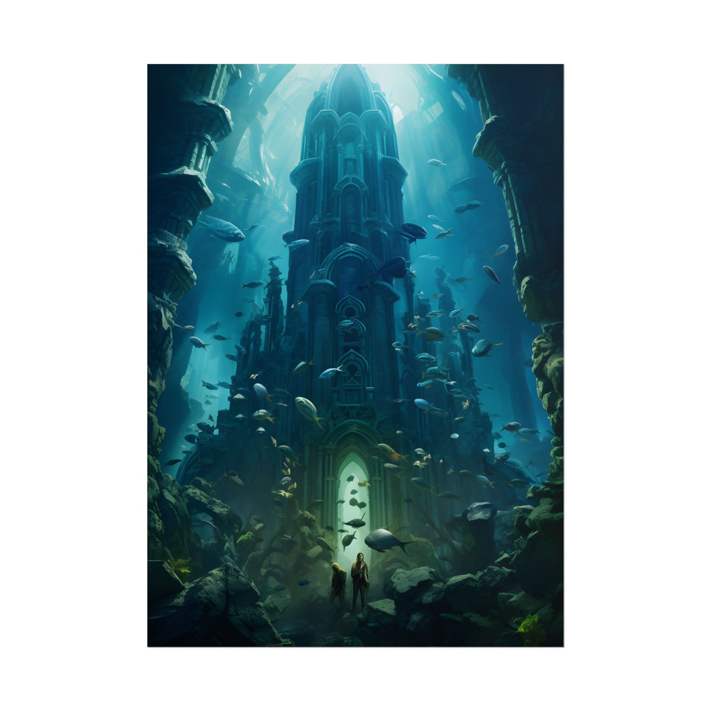 Sunken Ancient City: Underwater Ruins Digital Art - Poster