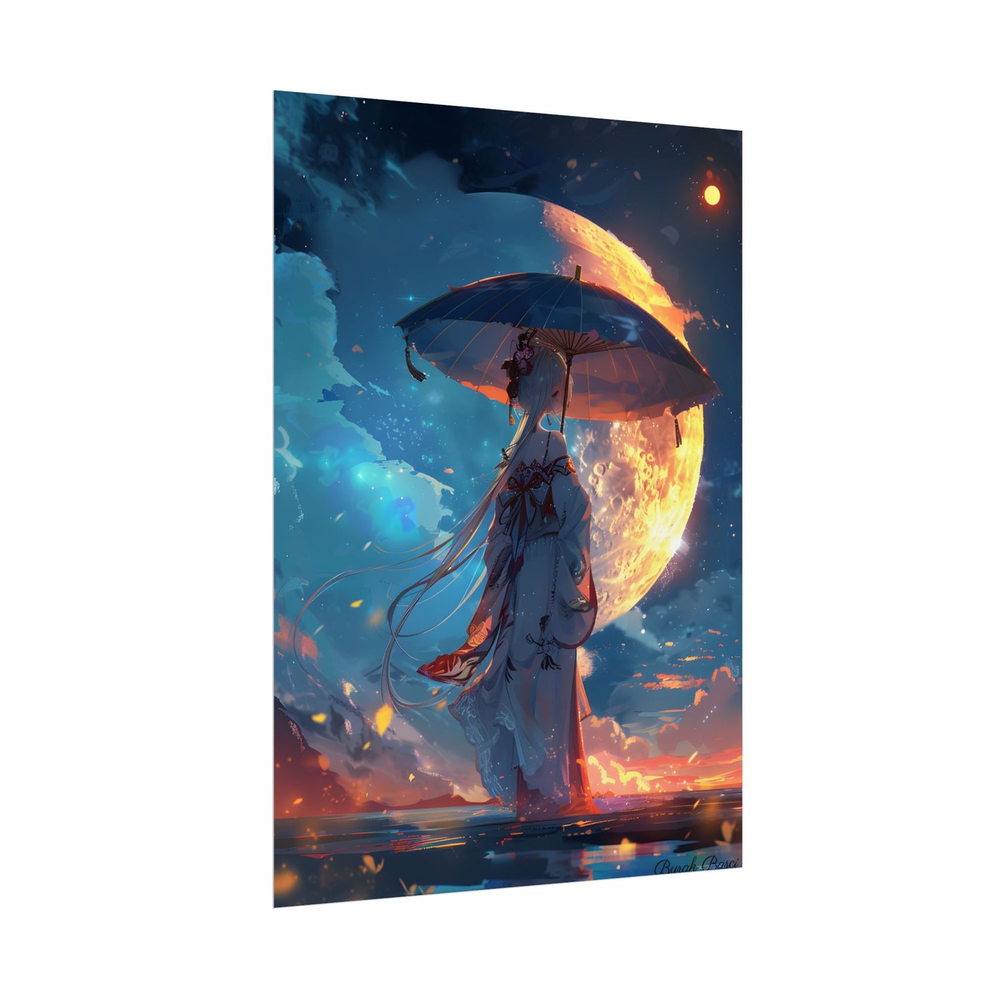 Winter Anime Girl: Holding Umbrella in Snowy Scene - Poster