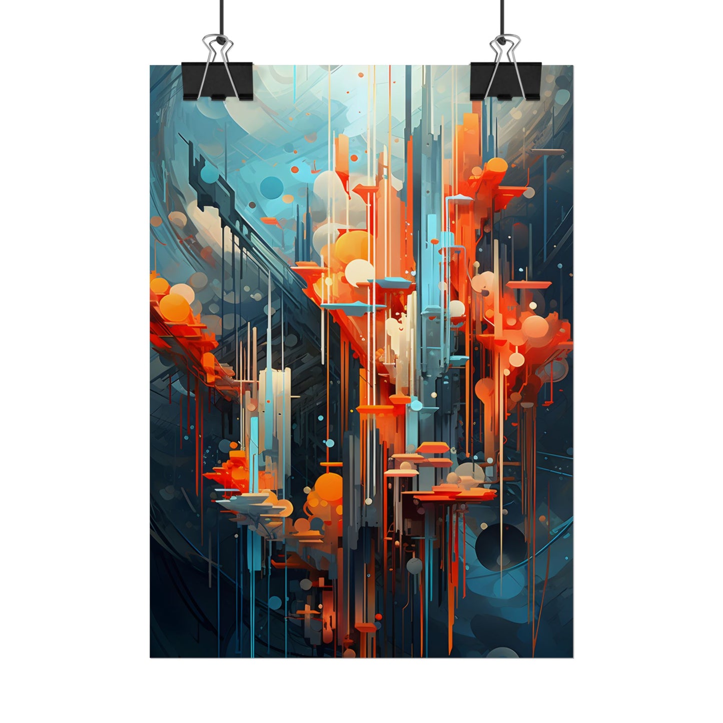 Abstract Cyber Dreamscape: Vibrant Colors and Neon Lights Digital Art - Poster