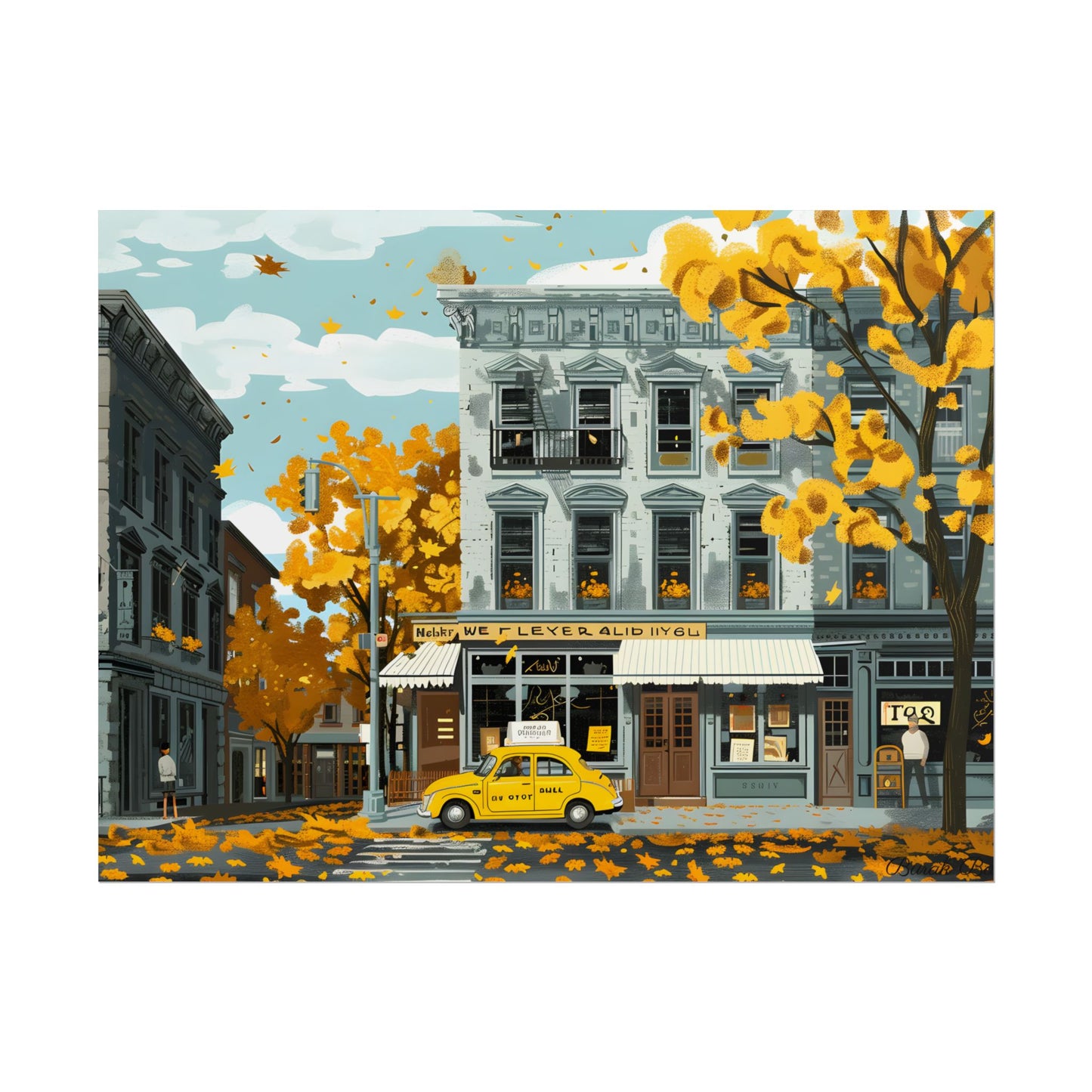Whimsical Yellow Building: Ornate Illustration Artwork - Poster