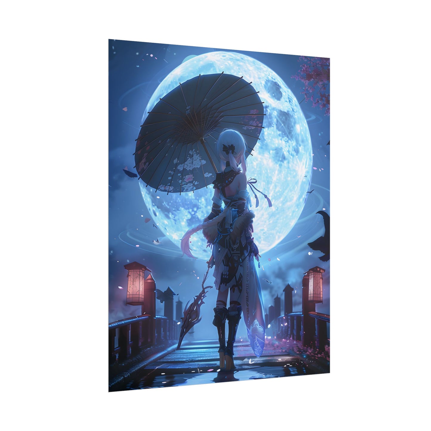 Anime Winter Scene: Girl Holds Umbrella - A Delicate Moment - Poster